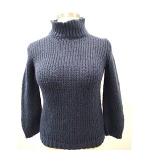 Magaschoni Dark Blue/Navy Knitted Bubble Sleeve Turtleneck Sweater S